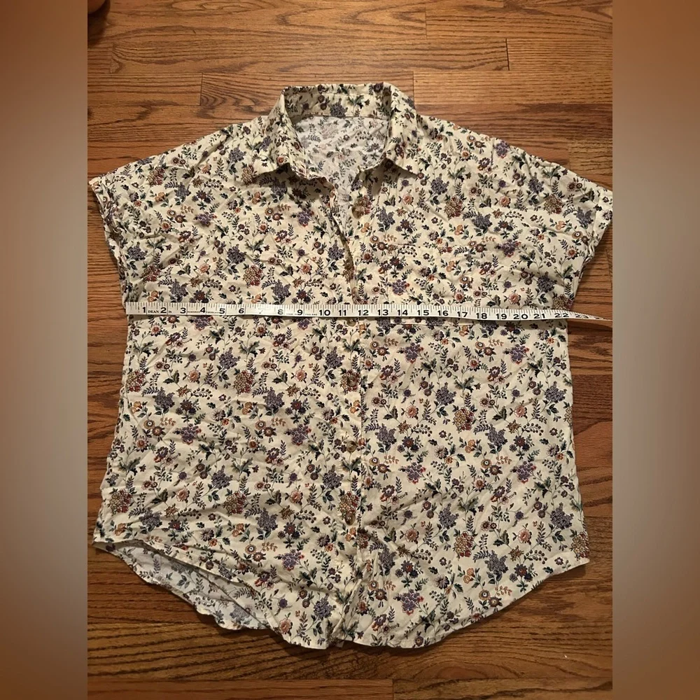 Women's Cream Floral Cotton Bohemian Slouchy Oversized Approx Sz L/XL Blouse